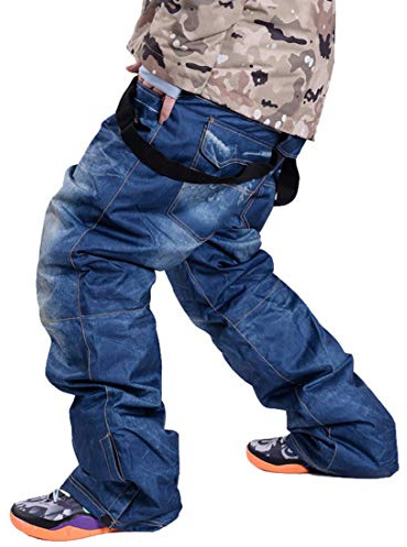 GoodluckShop Denim Bretelle Pantaloni da Sci Casual Jeans da Sci Impermeabile e Traspirante Warm Skiing Pantaloni da Snowboard per Uomini e Donne