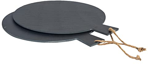 Argon Tableware Slate Serving Paddle - 35cm - Pack of 2 - Black Natural Slate Rustic Raw Cut Serving Platter Pizza Savoury Placemat Cheese Board with Soft Padded Feet & Handle