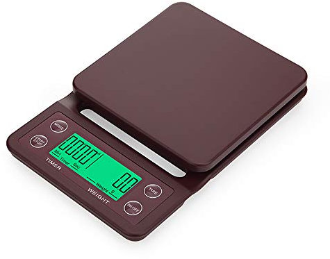 SWKUN C Bilance da Cucina, Bilance da Cucina Digitali Materiale Plastico ABS a Tempo + Pesatura Dual-Purpose Antiscottatura Antiscivolo, può Essere Utilizzato per caffè, 5kg/ 0.1g,Marrone,0.1g/5kg