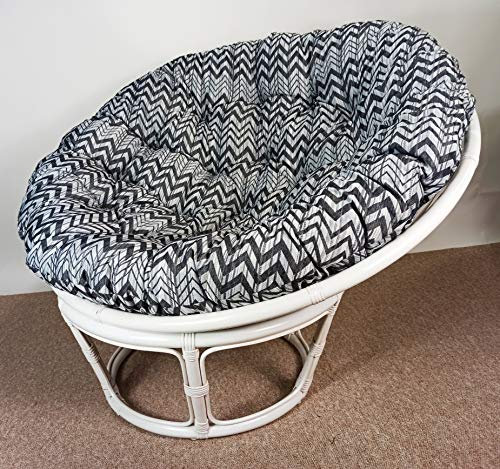 Rattan Papasansessel 110 cm cm Fb. weiß lackiert Polster Stoff California Dream Santana Black