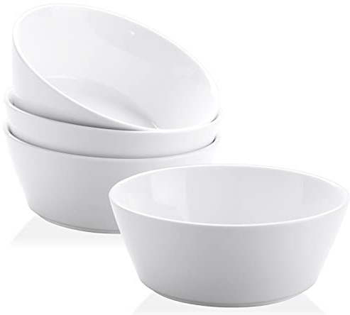 Yedio Ceramic Soup Bowls, 32 Ounce Large White Porcelain Bowls for Kitchen Cereal Serving Salad Pasta Oatmeal Ramen Noodles Rice Snack, Set of 4, Microwave Dishwasher Freezer Oven Safe Easy Clean | Porcelain, Wide Opening, Deep Profile, For Cereal, Soup, Oatmeal, Pho, Microwave Dishwasher Freezer Safe, Large Capacity