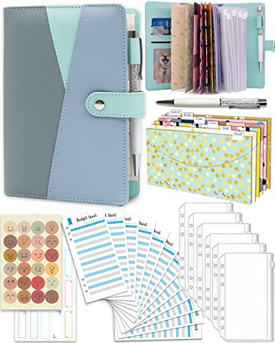 A6 Budget Planner, Geld Organizer für Bargeld Budget Binder Haushaltsbuch | Blau Finanzplaner mit Binder Taschen Geldumschläge Budgetblätter Aufkleber & Stift Budgetplaner für Reisen Arbeit Geschenk