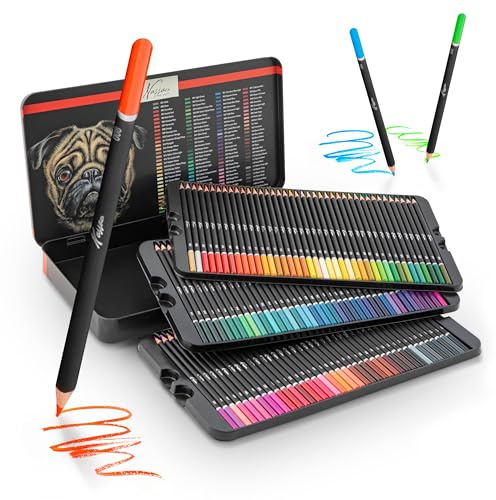VAN NASSAU FINE ART Professional 120-teilige Buntstifte set in einer Präsentationsbox aus Blech | Holzstifte Zeichenset | Hochwertige Farbminen | für Kinder und Erwachsene