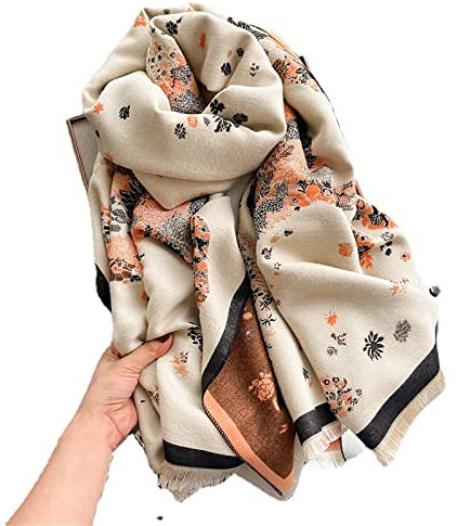 HGJH Strickschal Damen, Damen Schal Cashmere Feel Warm Reversible Pashmina Schal Boho Blumen Schal Creme Wickelschal Winter Decken Schal Trendige Stola Schals Für Damen Mädchen