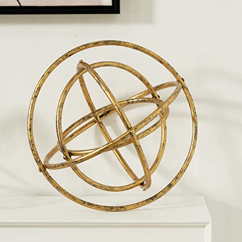 HLQMFHT Esfera de Hierro Dorado de 10 Pulgadas, Escultura geométrica Plegable, decoración de Mesa para Sala de Estar, Estudio, Dormitorio, decoración Moderna del hogar