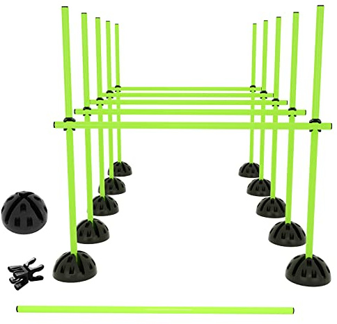 TRMLBE Sprungstangen-Set Agility Hürden Set für fußball Kinder Trainingsstangen Slalomstangen mit Stangen, Standfüße und Verbindungsclips für Koordinationstraining und Agilität - Grün