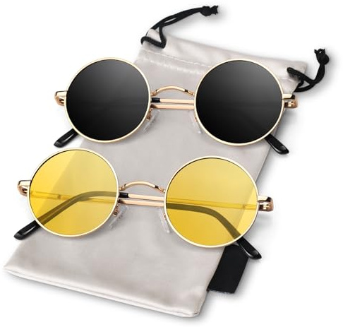 Sonnenbrille Herren Polarisiert Retro Rund 70er Kleine Größe Hippie Brille Damen 100% UV-Schutz Cat 3 CE