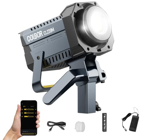 Luz de Video, COLBOR CL220M 220W Luz Continua Fotografia 5600K Daylight CRI96+ 10,800Lux@1m COB Lámpara Studio con Montura Bowens App 7 Efectos de Iluminación, Luz-Video-LED-Estudio-Fotografía