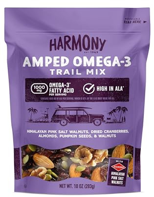 Diamond of California Harmony Amped Omega-3 Trail Mix with Mixed Nuts, Dried Fruit, Diamond of California Himalayan Pink Salt Walnuts, and Seeds, 10 oz, 1 Unit