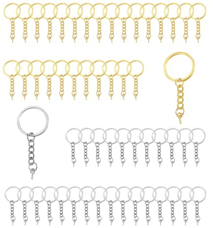 100PCS Gold Silver Keyring Making Kit with Open Jump Rings | Key Rings with Link Chain Keychain Rings Keyring Blanks Split for Crafts DIY Jewelry Key Chain Making