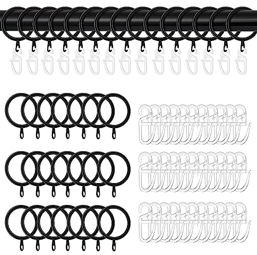 HIMOMO 100 Stücke Metall Vorhangringe, 50 Stücke 30mm Vorhang Hängend Ringe und 50 Kunststoff Gardinenhaken Gardinen Ringe für Fenstervorhang Bettvorhang Duschvorhang- Schwarz