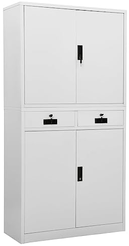 KOIECETA Büroschrank Aktenschrank Metallschrank Stahlschrank Lagerschrank Aufbewahrungsschrank Schrank Büromöbel 90x40x180cm Stahl (Hellgrau)