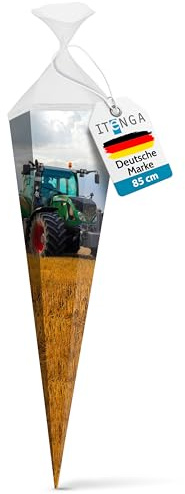 itenga Schultüte 85cm groß Traktor auf dem Feld 6eckig Einschulung Schulanfang - Zuckertüte für Jungen und Mädchen