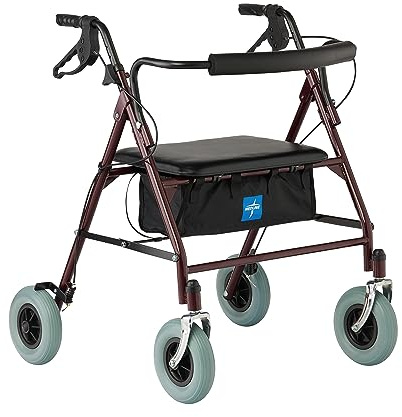 Medline Bariatric Heavy Duty Steel Rollator Supports up to 500 lbs, Strong, Comfortable Rolling Walker with 8 inch Wheels