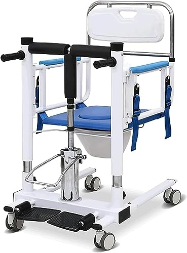 RAYACO Hydraulischer Patientenlifter Rollstuhl für Zuhause Transfer Lift W/iv Pole und Desk Tray Steel Transfer Lifter 4-in-1 Bedside Commode