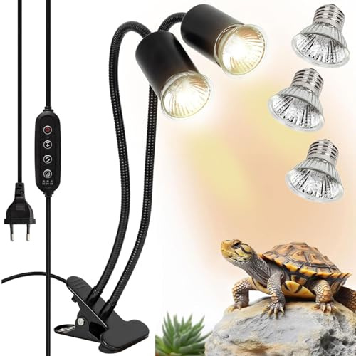 SIYOMG Lampada Riscaldante per Rettili Anfibio, Lampada Riscaldante UVA UVB per Tartarughe, 3 Lampadine e Morsetto Girevole a 360 °Adatto per Tartaruga, Serpente, Lucertola