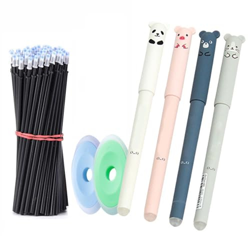 BCBF 4 StüCk Radierbarer Kugelschreiber,Stifte,Tintenroller Radierbar Mit 20 Nachfüllungen, Cartoon Löschbarer Stift,0.35mm Erasable Pen Set Für Studenten Geschenk, Schul Bürobedarf