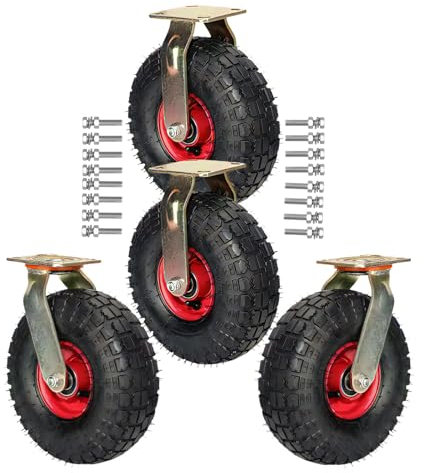 LIGUOYI Geräuschlose Schwerlast Rollen (Satz Von 4), Lenkrolle Luftrad Mit Bremse, Durchmesser 200/250MM Belastbar Und Druckbeständig Abriebfest Mit Kugellager Gummi Ersatz Bockrolle