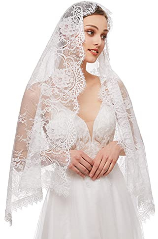 BYUTFA Velo Mantilla de Encaje Velo Católico Elegante Patrón Floral Suave Cómodo para Cubrir la Cabeza para Mujeres Misa Latina para el Infinito