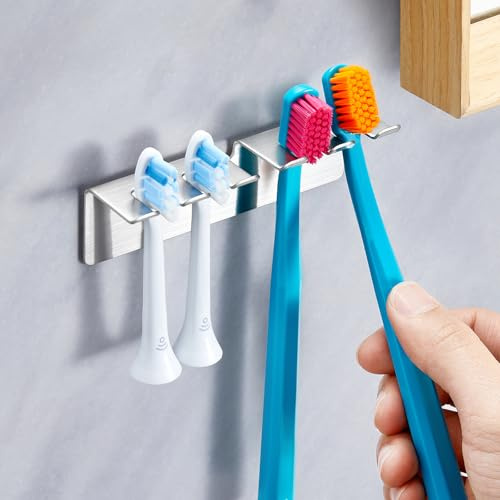 XILIMEN Porte-Brosse à Dents Mural, Support Mural pour Brosse à Dents sans perçage, Support Porte Brosse à Dents Électrique en Acier Inoxydable, Support de Brosse à Dents Auto-adhésif de Bain