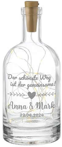 polar-effekt LED Deko Flaschenlicht mit personalisierter Gravur zur Hochzeit - Leuchtflasche mit Lichterkette - Geschenke zur Verlobung und Jahrestag