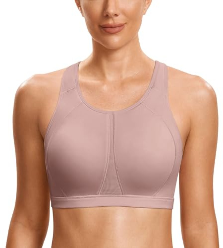 SYROKAN Women's Sports Bra for Large Breasts High Impact Full Coverage Padded Wireless Running Halter Neck Bra Brick 36D