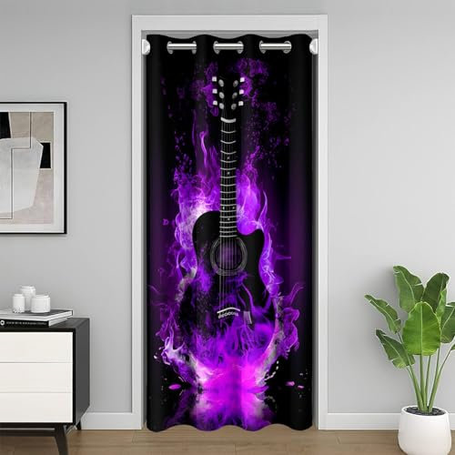 richhome Musikalische Thema Tür Vorhang 106x203, Lila Feuer Tür Drape Vorhang Für Privatsphäre, Feuer Gitarre Schlafzimmer Dekor