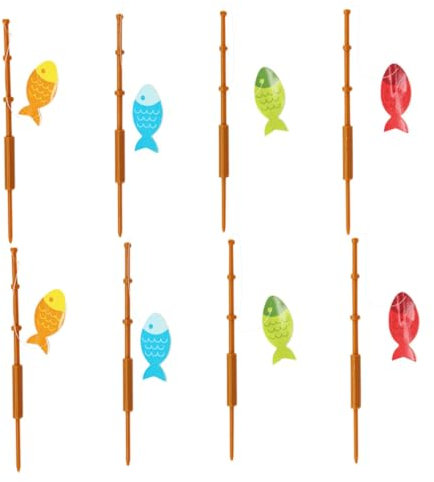 LABRIMP 8pcs Fishing Rod Cupcake Toppers Mixed Cake Decorations for Birthday Parties Fishing Themes and Special Events Creative Cake Picks for Fun and Joyful Celebrations