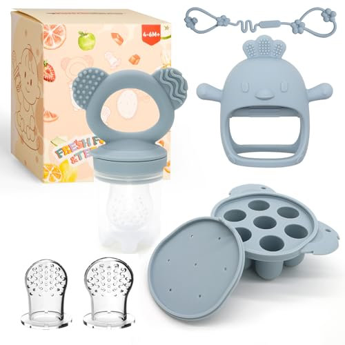Baby Fruit/Fresh Food Feeder mit Beißring Baby & Fruchtsauger Baby, Zahnungshilfe für Babys ab 6 Monate, Silikon Beißspielzeug BPA-Frei Baby Zahnen Relief (Blue)