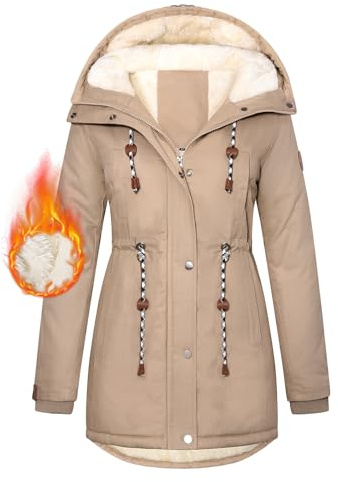 Xnova Abrigos Parka Mujer Invierno Largo Chaquetas de Forro Polar de Algodón Chaquetón Termica Felpa con Capucha de Pelo Sintetico Cazadoras Talla Grande Cálido