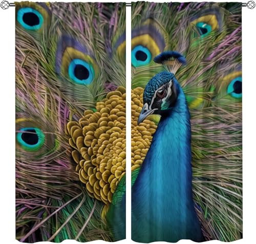 3D Verdunkelungsvorhang Ösen Tier Pfau,2Er Set Gardinen Wohnzimmer Gardinen Blickdicht Kinder Vorhänge Schlafzimmer Dekoschals Gardine 170 (B) X 200 (H) cm 9426350881747