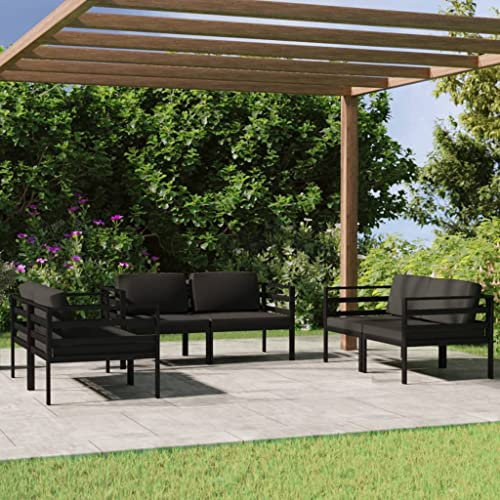 WEMYUFURN 6-TLG. Garten-Lounge-Set mit Kissen Aluminium Anthrazit, Outdoor-Sitzgruppe, Terrassen-Lounge-Set, Garten-Couchgarnitur - Wetterbeständig, Komfortabel - für Terrasse, Garten und Balkon