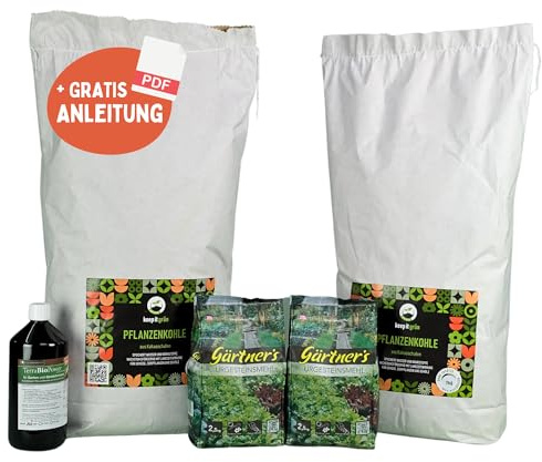 keep it grün großes Terra Preta Starter-Set | für 400l Terra Preta | inklusive 14kg Pflanzenkohle & 5kg Urgesteinsmehl & 1l Mikroorganismen | zum selber anmischen | dauerhaft fruchtbare Erde