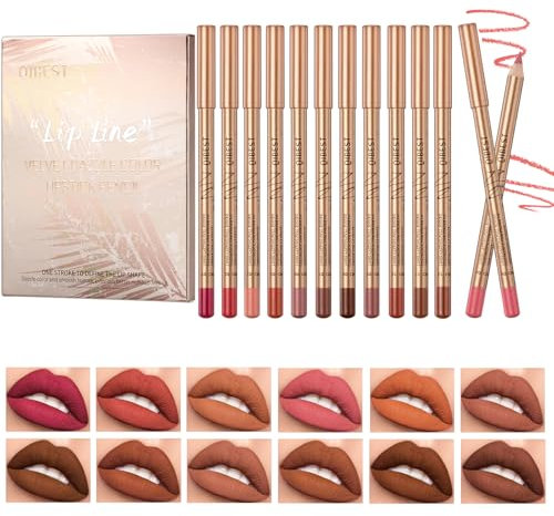 12 Couleurs Ensemble de Crayon à Lèvres, Mat Nude Lip Liner Pencil Set, Longue Tenue Imperméable Rouge à Lèvres, Haut Pigmenté Crémeux Lip Liner pour Femmes et Filles, Naturel Maquillage des Lèvres