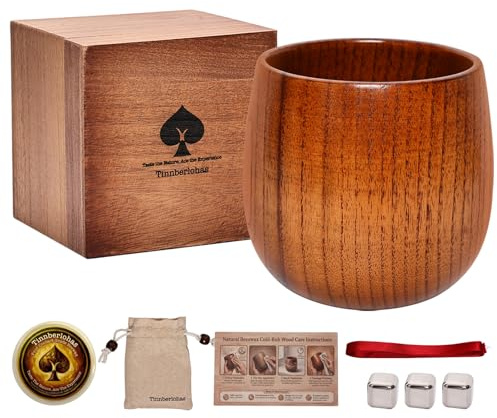 Tinnberlohas Wooden Whiskey Glass Gift Set with Wood Gift Box | Durable & Insulated Bourbon Glass for Birthday, Christmas, Father's Day - Ideal Whisky Gift for Men, Dad, Husband, Brother