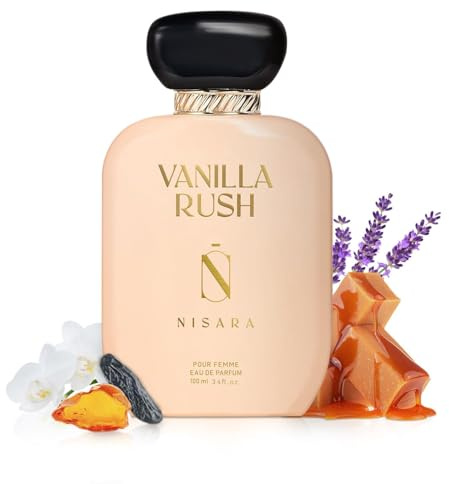 Nisara Vanilla Rush Perfume for Women | Long-Lasting Eau de Parfum with Ambery Vanilla Notes | Orchid, White Floral, Amber, Patchouli & Musk Wood Scent | Premium Women’s Fragrance | 100ml
