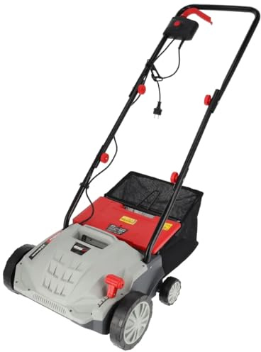 Dedra Escarificador/aireador de césped, accionamiento eléctrico, fuerte 1500 W, 3000 RPM, ancho de trabajo de 32 cm, nivel de ruido, bolsa de recogida de 30 L, con ajuste de profundidad