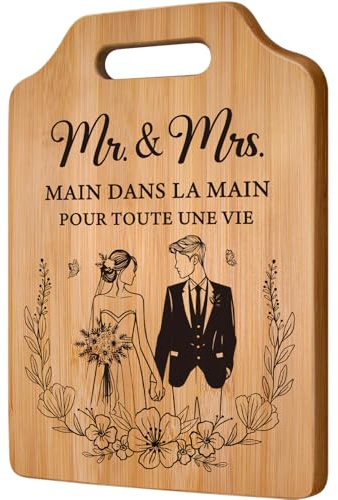 Giftasy Cadeau Mariage, Cadeau Couple - Mr Mrs Planche à Découper Bambou | Cadeaux de Jeunes Mariés, Cadeau Future Mariée, Cadeau Couple Original pour Fiançailles, Anniversaire, Saint Valentin