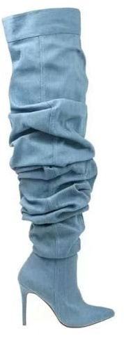 SYJYM - Botas altas para mujer, para otoño e invierno, de mezclilla azul, holgadas, sobre la rodilla, con cremallera lateral, punta puntiaguda, tacones altos, para mujer, Blue, 39 EU