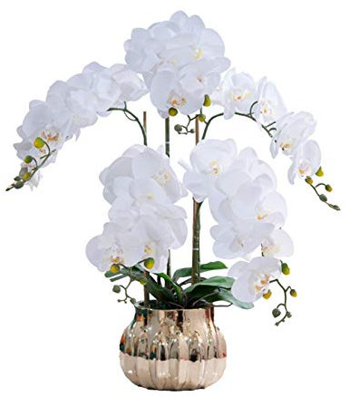 SdaryWare Décor Fleurs Artificielles avec Vase Fleurs Artificielles avec Vase Orchidée Blanche Phalaenopsis Fausse Fleur dans Un Vase Centres de Table pour Table de Salle à Ma