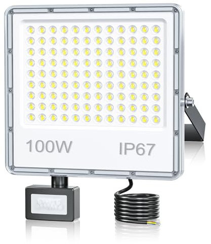 TOPAUBUB LED Strahler mit Bewegungsmelder Außen 100W, LED Fluter Scheinwerfer mit Bewegungsmelder Außen 10000LM 6500K Kaltweiß IP67 Wasserdicht für Garten/Hofbeleuchtung(1 Stücke)