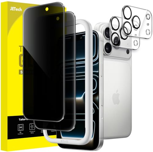 JETech Privacy Screen Protector for iPhone 17 Pro 6.3-Inch with Camera Lens Protector, Anti-Spy Tempered Glass Film, Easy Installation Tool, 2-Pack Each