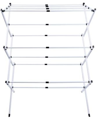 HUOLE Séchoir à Linge Tour Ailes Pliables en Acier Inoxydable Grande Capacité Ultra Stable Étendoir à Linge pour Usage Intérieur/Extérieur-75 x 40 x 105 cm (Blanc)