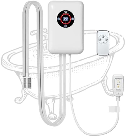 VCYEX Bathtub Water Heater Thermostat, Portable Water Heater Thermostat, With Remote Control, Adjustable Temperature, for Small Pools & Hot TubsWhite,8.6 * 5.8 * 2.9 inch