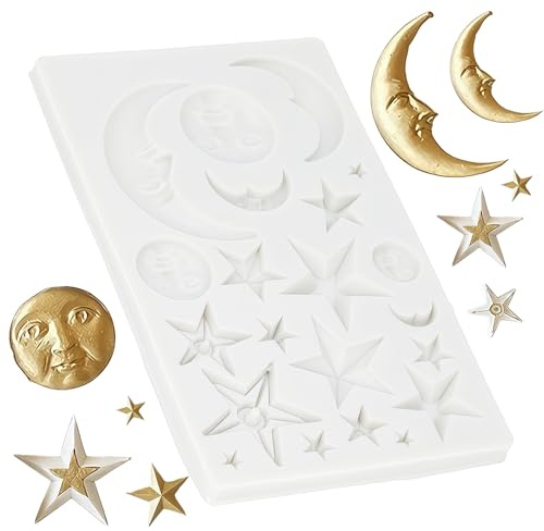 MENGYF Moon and Star Chocolate Moulds, Silicone Moulds for Baking, Silicone Chocolate Candy Clay Mould for Party