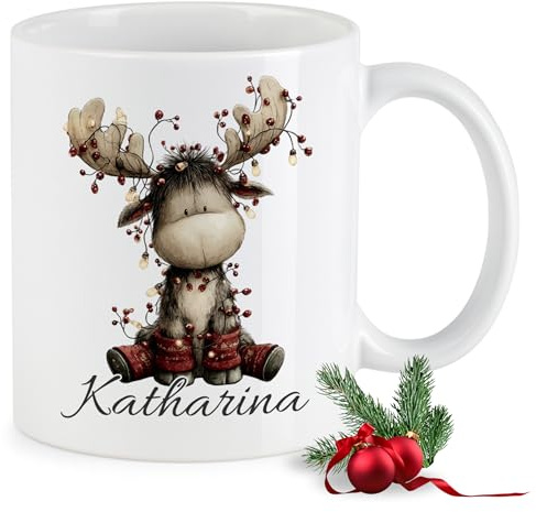 GRAZDesign Personalisierte Tasse Weihnachten Hirsch - Weihnachtstasse Kinder Erwachsende Kaffeebecher Keramik 330ml