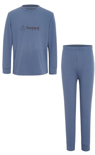 Kaerm Barn flickor, stickad fritidsoverall, långärmad stickad tröja med byxor, ribbade outfits, höst, vinter, termounderkläder, set, termokostym, mörkblå 80–86