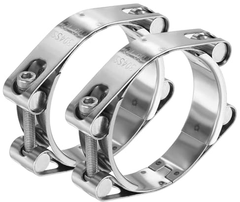 sourcing map 2pcs T-Bolt Hose Clamp 50-60mm (2-2.4) 304 Stainless Steel Double Head Adjustable Intake Radiator Tube Clamps for Automotive Plumbing Industrial Intercooler Pipe