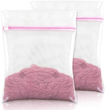 Qcdou 2 PCS Mesh Laundry Wash Bag, 40 * 50cm Laundry Bags, Laundry Bags with Zips, Delicates Wash Bag, Travel Laundry Bag, Washing Bag for Bra, Sock, Blouse, T-shirt, Baby Clothes