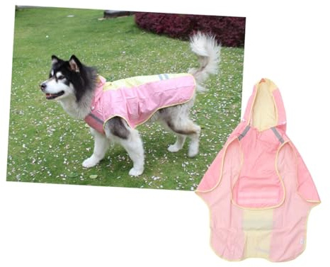 Mikikit Large Dog Raincoat Waterproof with Reflective Strips Cloak Size 10 Pink Suitable for Huskies and Medium to Large Dogs for Outdoor Weather Protection
